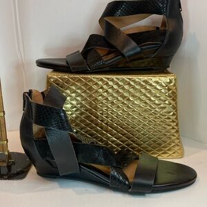 7.5n Sofft black leather her gladiator style dress sandalss with heel zip box 17